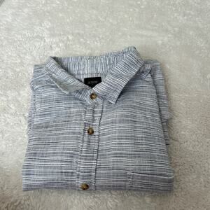 J.Crew Mens Sz L Blue White Stripe Cotton Short Sleeve Button Up Preppy Casual